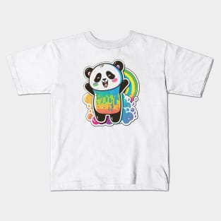 Cute Cartoon Panda Rainbow Colourful Funny Kawaii Kids T-Shirt